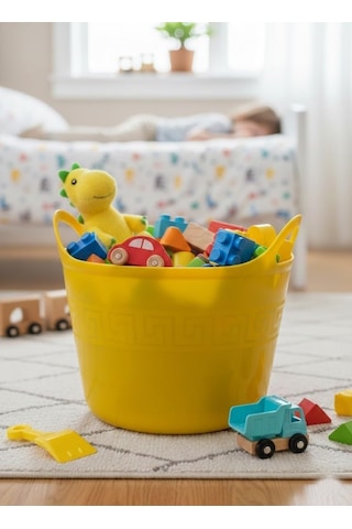 Sarı Esnek Plastik Kova 20 Litre, Temizlik Kovası, Esneyebilen Oyuncak Ve Çamaşır Sepeti Çok Renkli