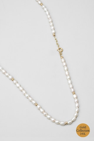 So Chic Doğal İnci Taşlı 42 Cm 14 Ayar Sarı Altın Kolye Sarı - Beyaz