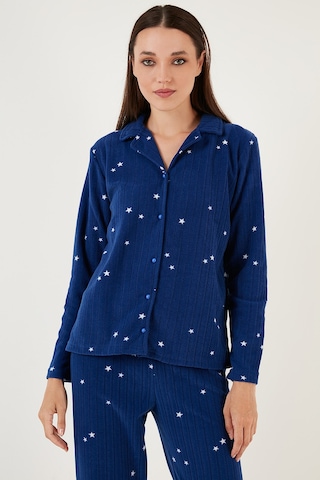 Lela Regular Fit Gömlek Yaka Önden Düğmeli Polar Bayan Pijama Takımı 6571009W4 Lacivert