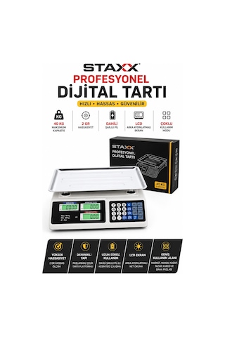 Staxx St40term 40 Kg Dijital Terazi Şarjlı Lcd Elektronik Market Manav Kasap Pazarcı Tartısı