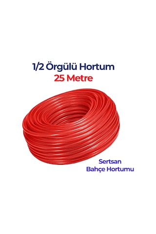 Örgülü Su Hortumu 1/2 İnç 25 Metre Kırmızı Dayanıklı Bahçe Hortumu