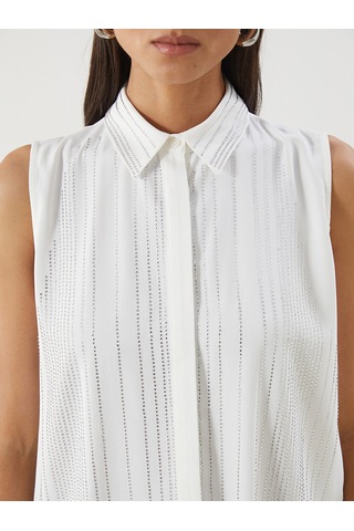 Lcwaıkıkı Classic Beyaz Regular Fit Taşlı Kadın Gömlek