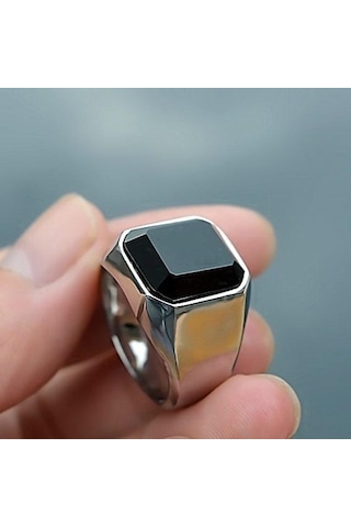 Paslanmaz Çelik Dolgulu Akik Erkek Yüzüğü Erkek Hakimiyetçi Takı Arı Siyah