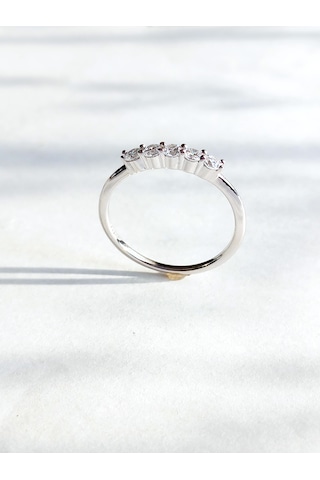 Gümüş Özel Pembe Beş Taş Yarım Turlu Tasarım Kadın Yüzük