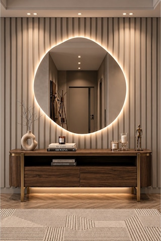 Arya Asimetrik Ledli Ayna Dokunmatik Modern Banyo Aynası Şık Tasarım Konsol Aynası Dekoratif Duvar Aynası Beyaz Günışığı Led 50 X 50