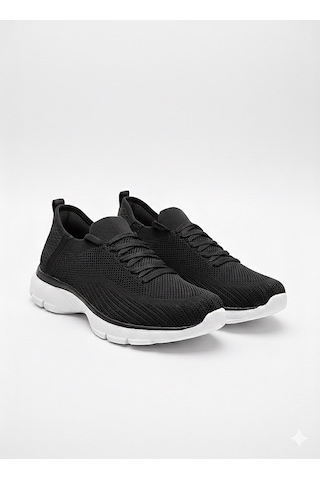 Voyager Bağcıklı Triko Kalın Taban Kadın Sneaker Ayakkabı B042 Siyah