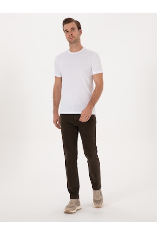 Beyaz Slim Fit %100 Pamuk Bisiklet Yaka Basic T-shirt