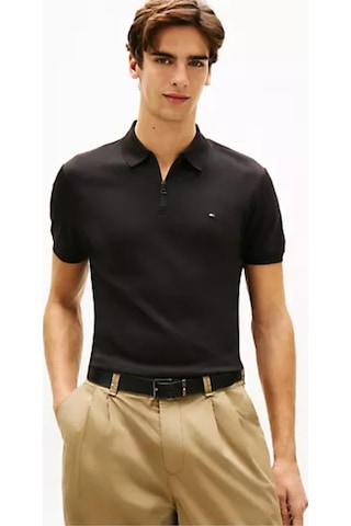 Tommy Hilfiger Erkek Normal Kesim Kısa Kollu Pamuklu Yarım Fermuarlı Siyah Polo Yaka T-shirt Mw0mw42758-bds-13599 Siyah