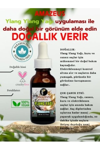 Amazeus Ylang Ylang Uçucu Yağı 2'li %100 Saf Ve Doğal Besleyici Etki 2x20 Ml / 1.4 Fl Oz