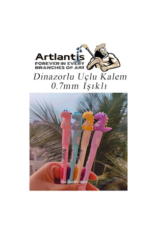 Işıklı Dinazor Uçlu Kalem Seti Pembe 0.7 Mm 1 Paket Dinazor Başlıklı Versatil Kalem Süslü Silikonlu Hediyelik Kalem Pembe