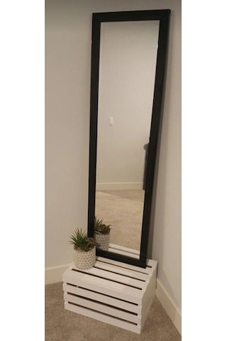 Ahşap Duvar Hol Ayna Siyah 121x37 CM Siyah