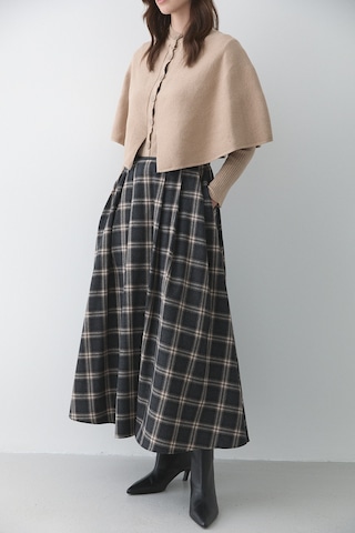 Antrasit Bej Deri Şeritli Ekoseli Etek - 4977 Antrasit - Bej