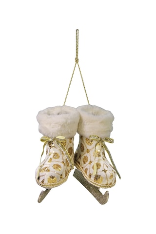 Yılbaşı Süsü Altın Pullu Paten Beyaz 20 Cm