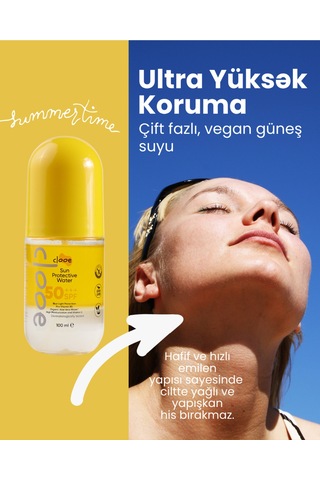 Clooe Vegan Çift Fazlı Çok Yüksek Korumalı Güneş Suyu SPF50 100 ML