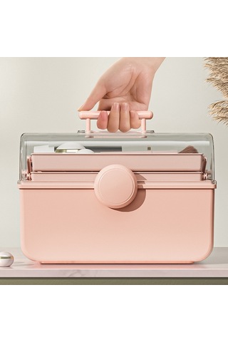 Cbtx Boyut Xl Masaüstü Kozmetik Pp Saklama Kutusu Şeffaf Kapaklı Toz Geçirmez Makyaj Organizatör Saplı - Mavi