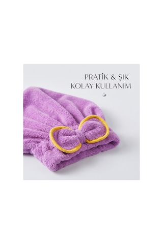 Prenses Peluş Mikrofiber Saç Kurulama Havlusu Çizgi Fiyonklu, Pratik Saç Bonesi - Duş, Makyaj Ve Bakım Saç Wrap Mor