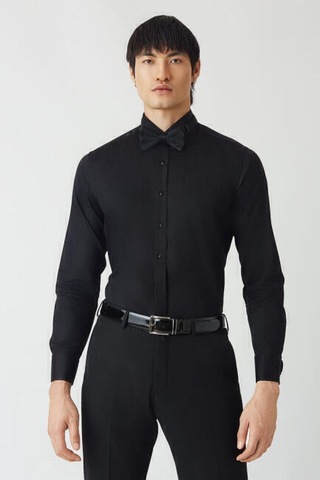 Bisse Erkek Slim Fit Uzun Kollu Ata Yaka Gömlek SIYAH GM21Y211350_D99 Siyah