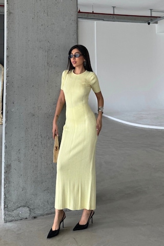 Denivy Düz Formlu Triko Maxi Elbise Dnv-000134 Pudra