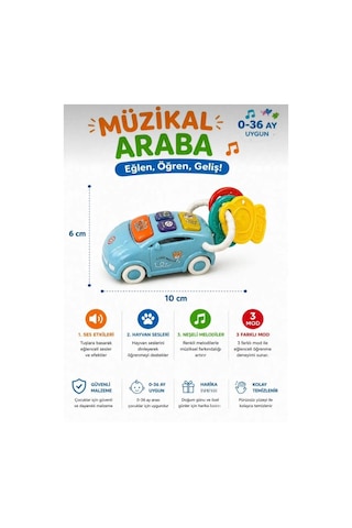 Müzikal Arabam Renkli Pilli Eğitici Ve Eğlenceli Bebek Aktivite Oyuncağı Çok Renkli