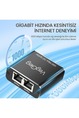 Lexroo 1 Giriş 2 Çıkış Rj45 Gigabit Ethernet Çoklayıcı Splitter Adaptör