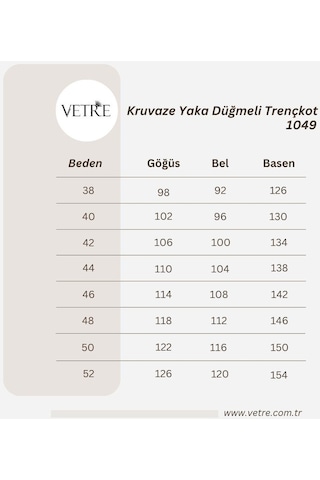 Vetre Kadın Büyük Beden Kruvaze Yaka Düğmeli Vizon Trençkot 1049 Vizon