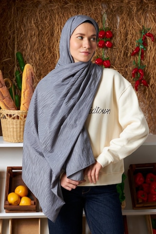 Mirsoy Scarf Ritmik Desen Pamuk Jakar Şal Koyu Gri