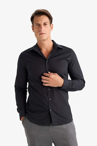Defacto Slim Fit Dar Kesim İtalyan Yaka Non Iron Ütü Gerektirmeyen Uzun Kollu Gömlek A7803AX24SPBK27 Siyah