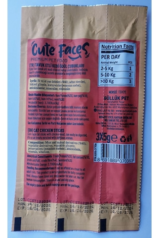 Cute Faces Tavuklu Kedi Stick Chicken Tavuklu Kedi Ödül Çubuğu 5 Adet 3'lü