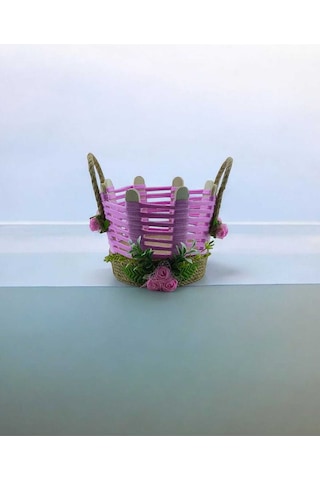 Hasır Organizer El Yapımı Sepet Takı Makyaj Kutusu Banyo Komodin Üstü Pembe