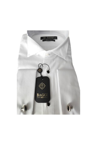 Baggi Man Baggi Atayaka Slim Fit Metal Düğmeli %100 Pamuk Gömlek Beyaz