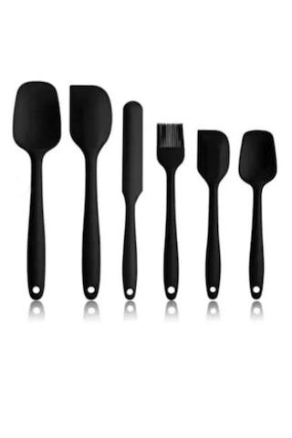 6 Parça Siyah Isıya Dayanıklı Yanmaz Yapışmaz Silikon Spatula Servis Seti
