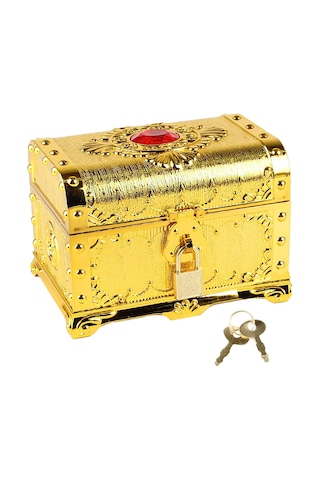 Homyl Korsan Hazine Sandığı Dekoratif Vintage Sandık Kutusu Altın
