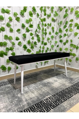 Özcan Metal Beyaz Metal Ayaklı Metal Kasalı Bench Mutfak Salon Antre Yatak Odası Balkon Puf Bank Siyah