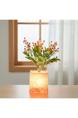 Buffer Işıklı Yapay Çiçek Pembe Saksılı Led Dekoratif Bitki, Masaüstü Ve Ev Ofis Aydınlatmalı Süs Bitkisi Bronz