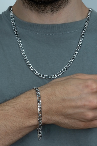 Figaro Erkek Çelik Kolye Bileklik Zincir Set Seçenekli Ack06T Beyaz