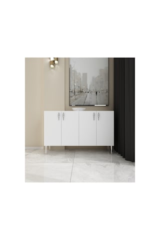 Vera 120 Cm Konsol , Tv Ünitesi, Çok Amaçlı Dolap Beyaz-gümüş Beyaz-gümüş
