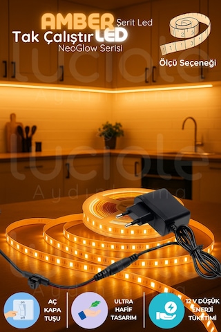 5 Metre Neoglow Serisi Amber Led Şerit Işık 60 Çipli 12v Prizli Tak Çalıştır Aydınlatma Bandı 5 Metre Neoglow Serisi Amber Led Şerit Işık 60 Çipli 12v Prizli Tak Çalıştır Aydınlatma Bandı