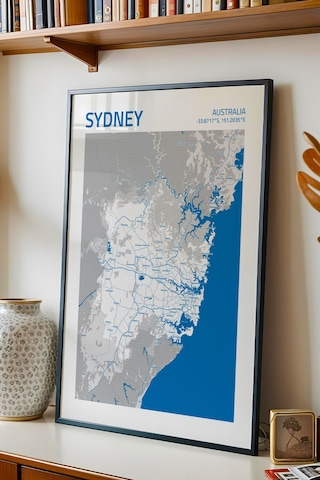 Sidney Avustralya Sydney - Australia Haritası Çerçeveli Tablo Salon Ofis Duvar Dekorasyonu Tablo