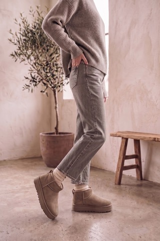 Polomia Comfort Süet İçi Suni Kürklü Kalın Taban Kadın Bot Vizon