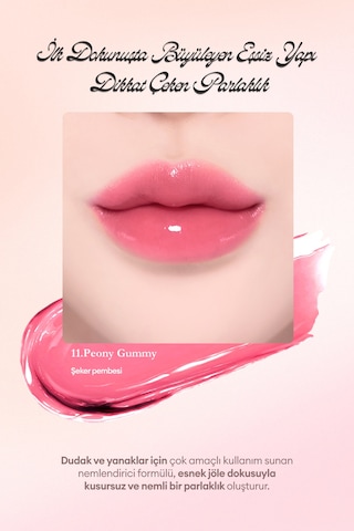 Esnek Jel Dokulu, Nemlendirici, Parlak Bitişli Ruj & Allık Dasıque Chewing Glow Pot 11 Peony Gummy