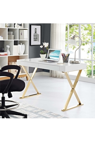 Elita Gold Metal Beyaz Çalışma Masası