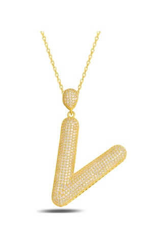 Brezza Lusso Jewelry 18k Serie Oro V Harfi Kadın Gümüş Kolye 50 CM 50 CM