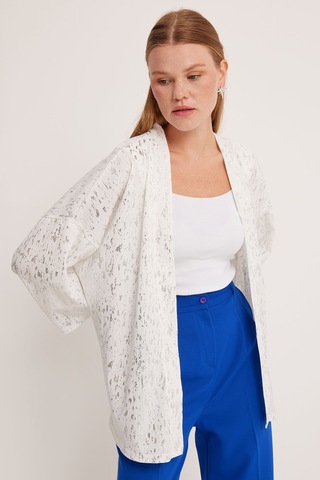 Bigdart Kadın Gümüş Varaklı Örme Kimono 5925 001