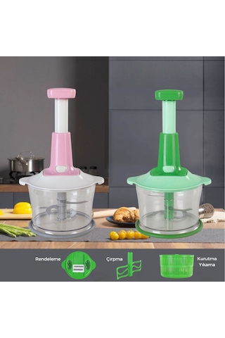 Altron 1500ml El Rondosu 3 Paslanmaz Çelik Bıçaklı Basmalı Sebze