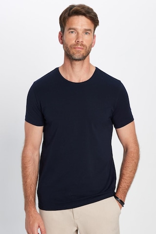 Tudors Erkek Slim Fit Dar Kesim Pamuklu Likralı Esnek Kumaş Basic Lacivert Bisiklet Yaka Tişört-31552