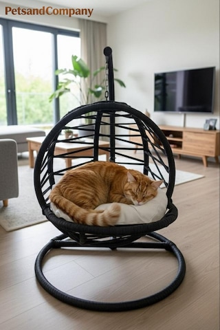 El Örgüsü Kedi Salıncağı Siyah Hamak Ve Yatak, Kadın Emeği Lüks Tasarım Kedi Evi, Minderli