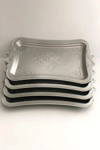 6 Adet Dikdörtgen Sunum & Servis Tabağı Kahve Sunum Tepsi Plastik