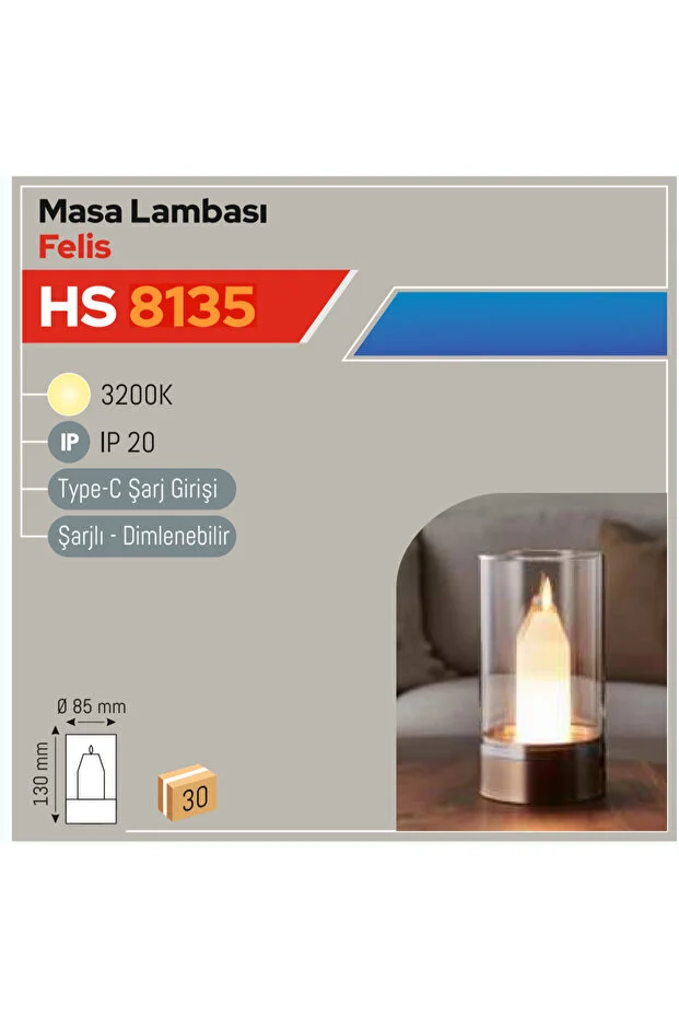 Helios Mum Masa Lambası Type C Şarjlı, Dimlenebilir Hs-8135 Sarı