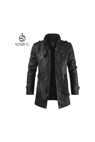 Sımıcg Erkek Orta Boy Yaka Büyük Beden Deri Mont-siyah Siyah