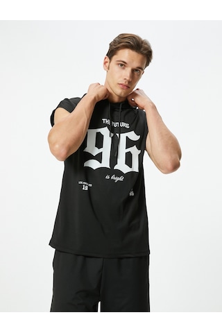 Koton Spor Tişört Oversize Kapşonlu Baskılı Kolsuz Siyah 4sam10157nk Siyah